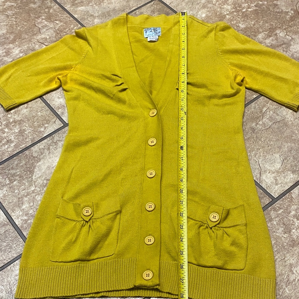 Tabitha Mustard Yellow Small V-neck Button Front Cardigan Sweater Fall - Picture 6 of 12